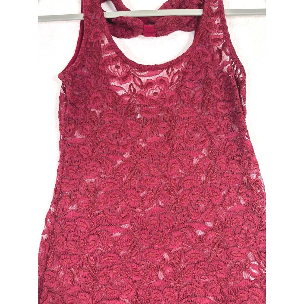 ⁠Charlotte Russe Y2K Lace Tank‎ Top M Burgundy Bow Back Cutout Coquette Vampy⁠ - Picture 4 of 8